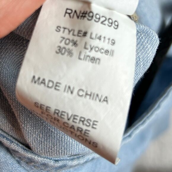 Level 99 Anthropologie Blue Chambray Linen Shirt Dress Sleeveless Button Down XS - Picture 9 of 11